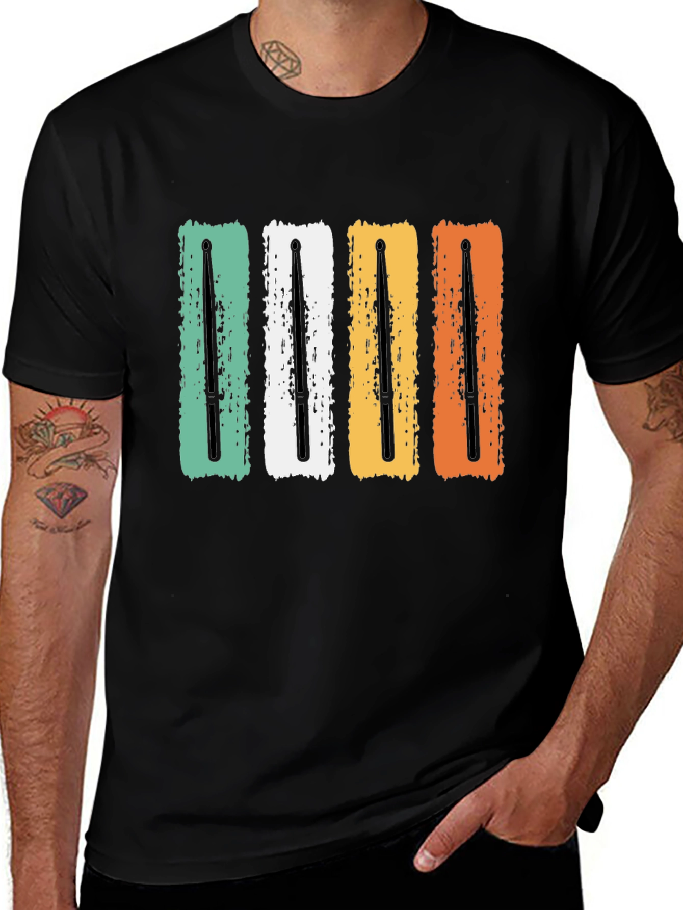 Retro Drum Sticks Black T-Shirt