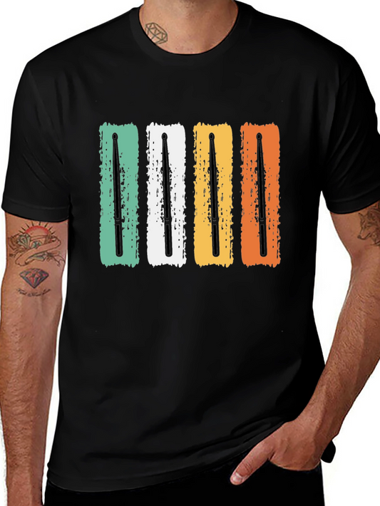 Retro Drum Sticks Black T-Shirt