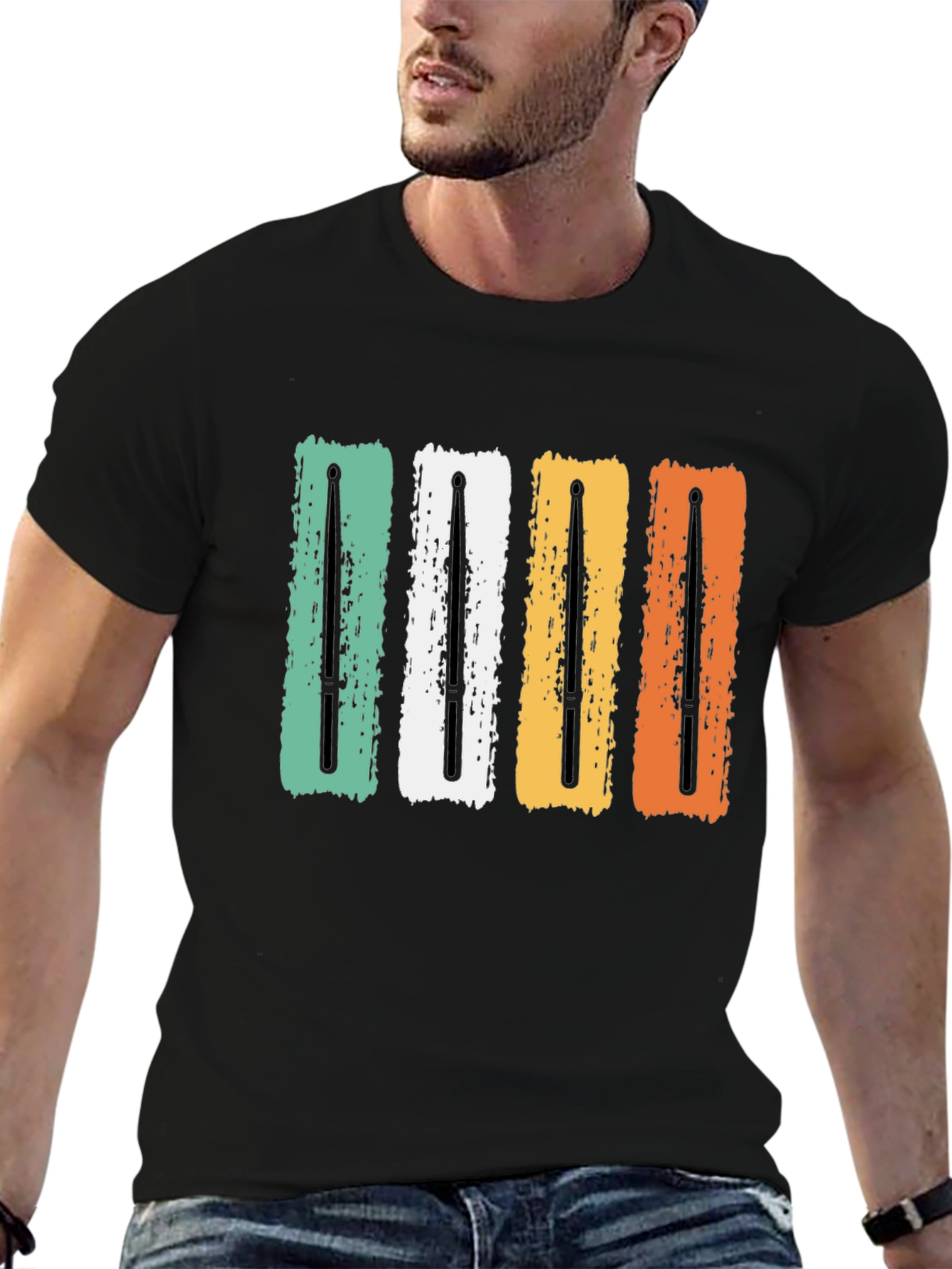 Retro Drum Sticks Black T-Shirt