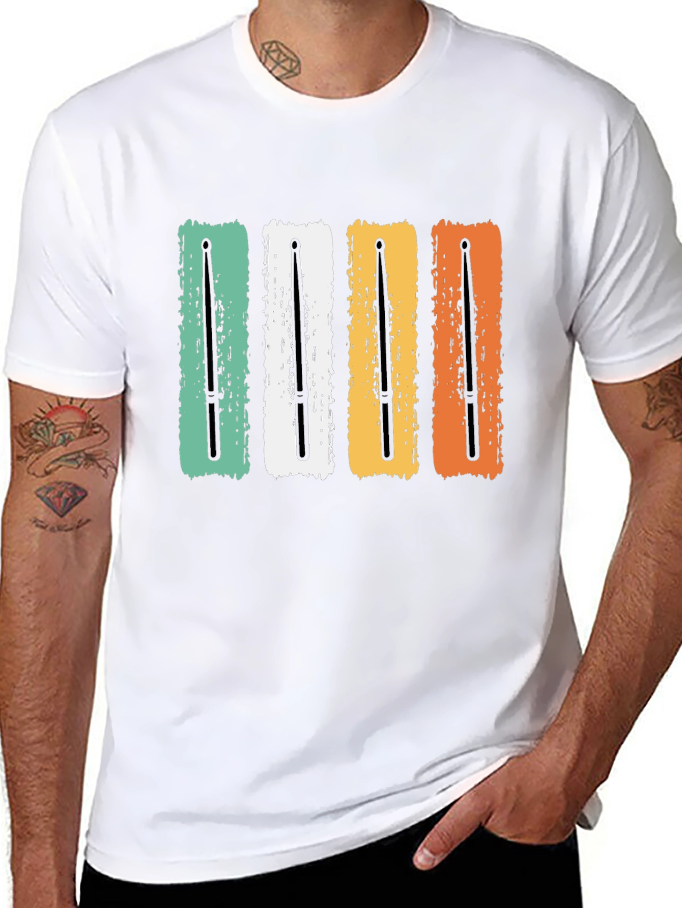Retro Drum Sticks Black T-Shirt