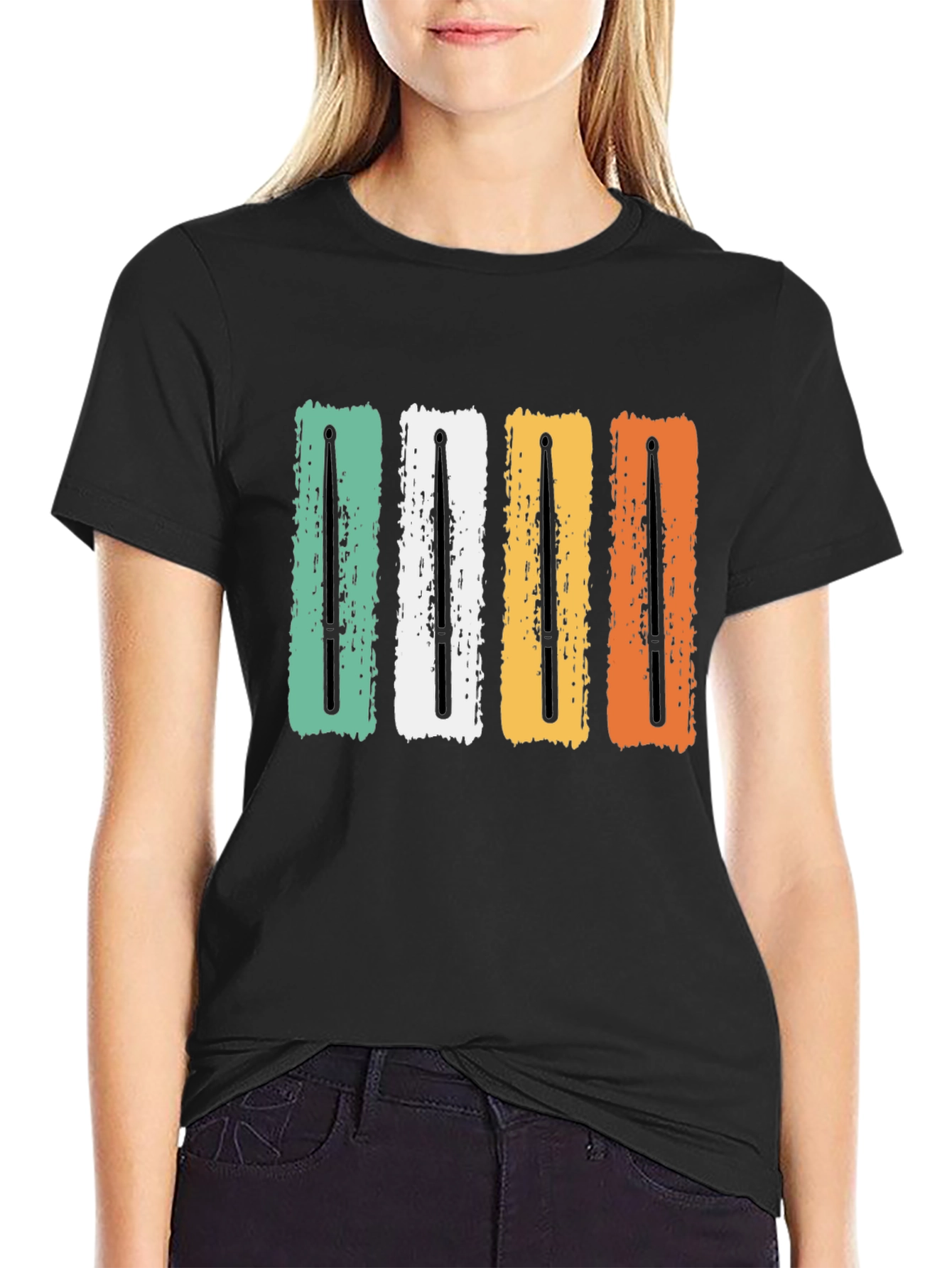 Retro Drum Sticks Black T-Shirt