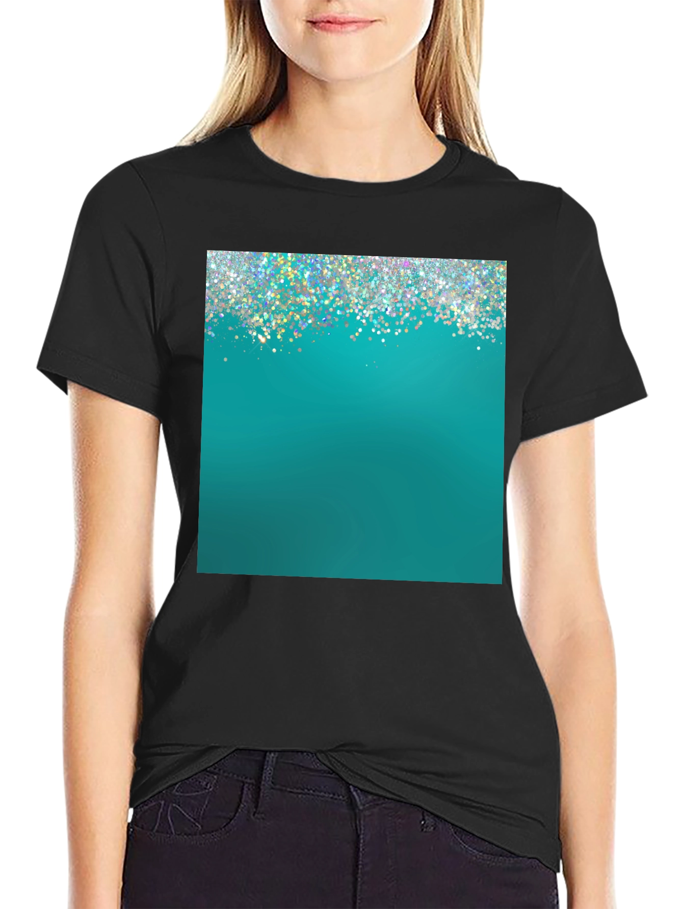 Teal Sparkle Graphic Tee - Modern Style