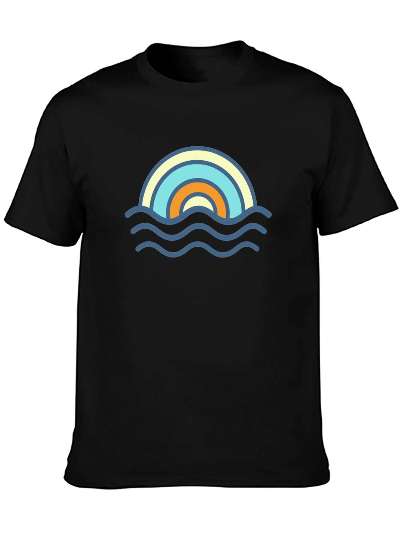 Rainbow Wave Graphic Tee - Stylish Black T-Shirt