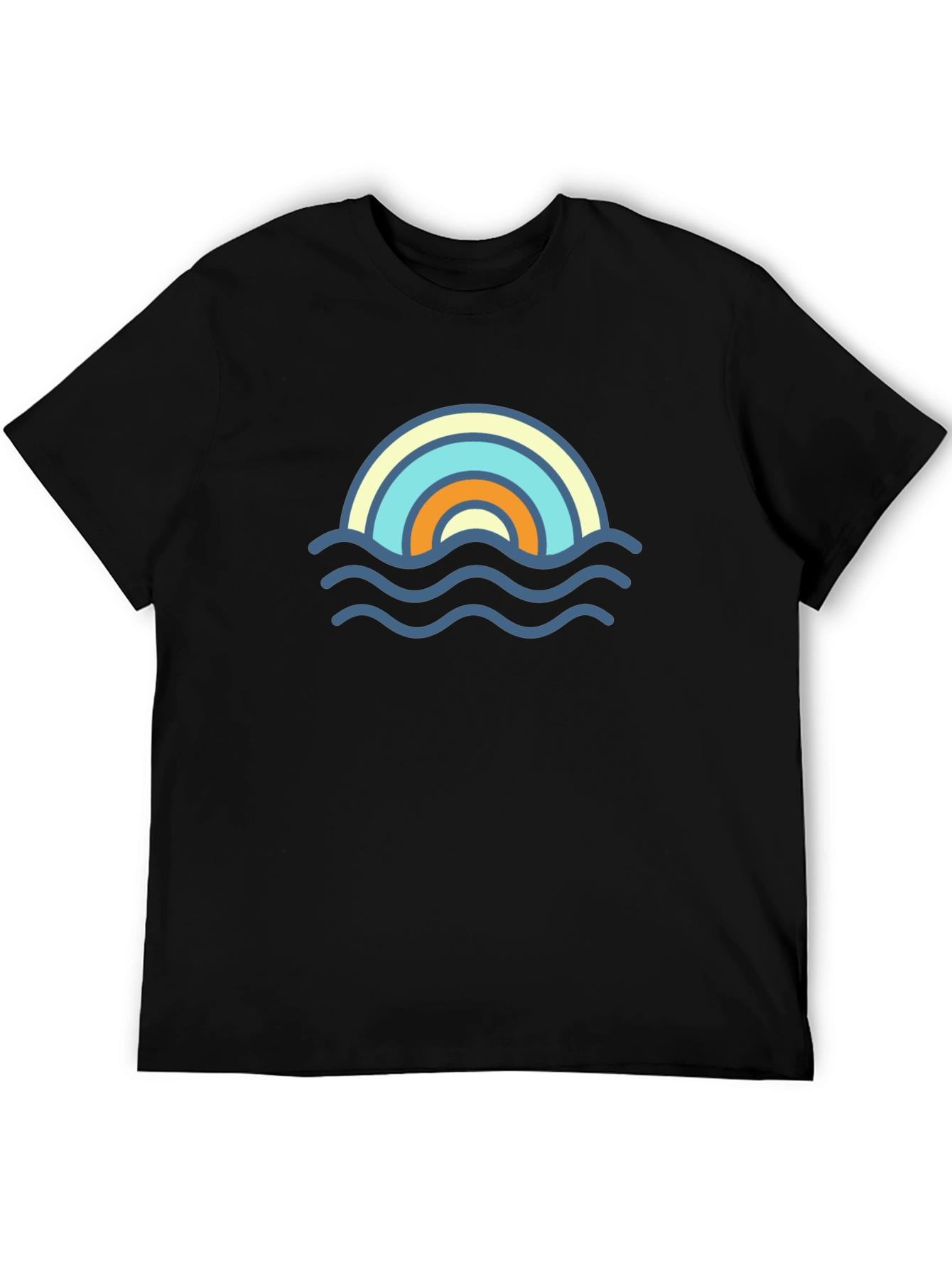 Rainbow Wave Graphic Tee - Stylish Black T-Shirt