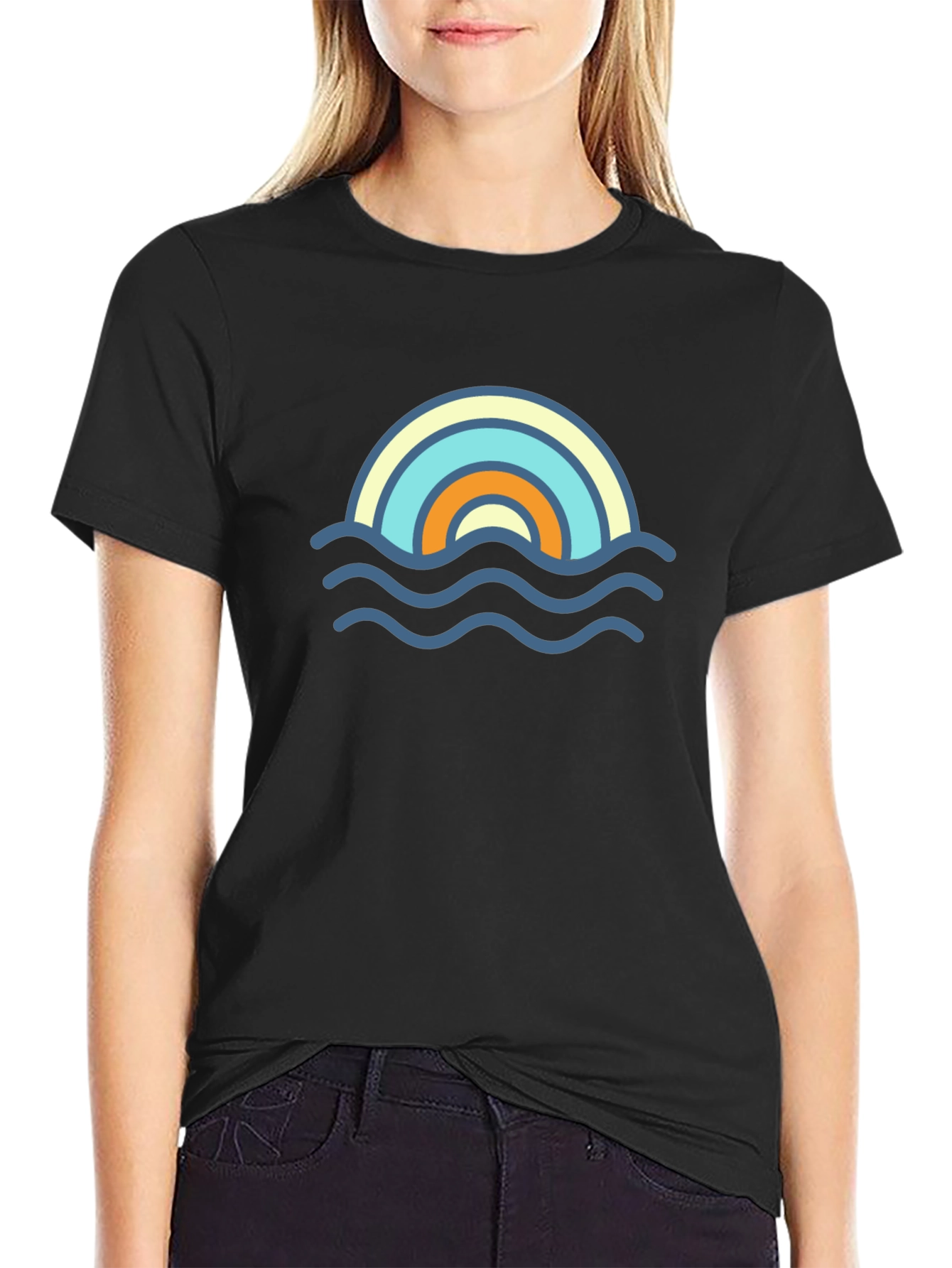 Rainbow Wave Graphic Tee - Stylish Black T-Shirt
