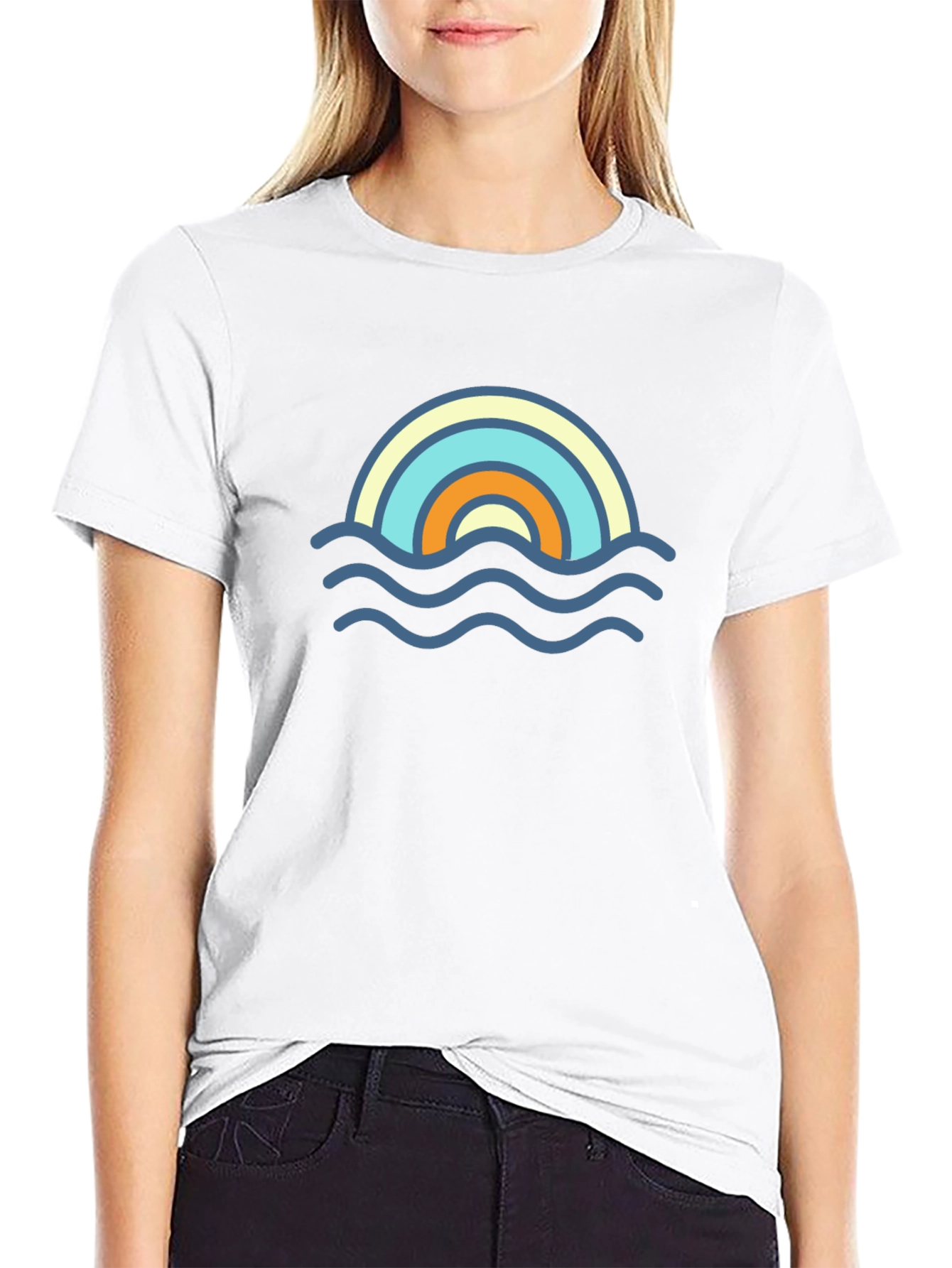 Rainbow Wave Graphic Tee - Stylish Black T-Shirt