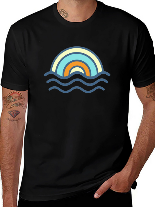 Rainbow Wave Graphic Tee - Stylish Black T-Shirt