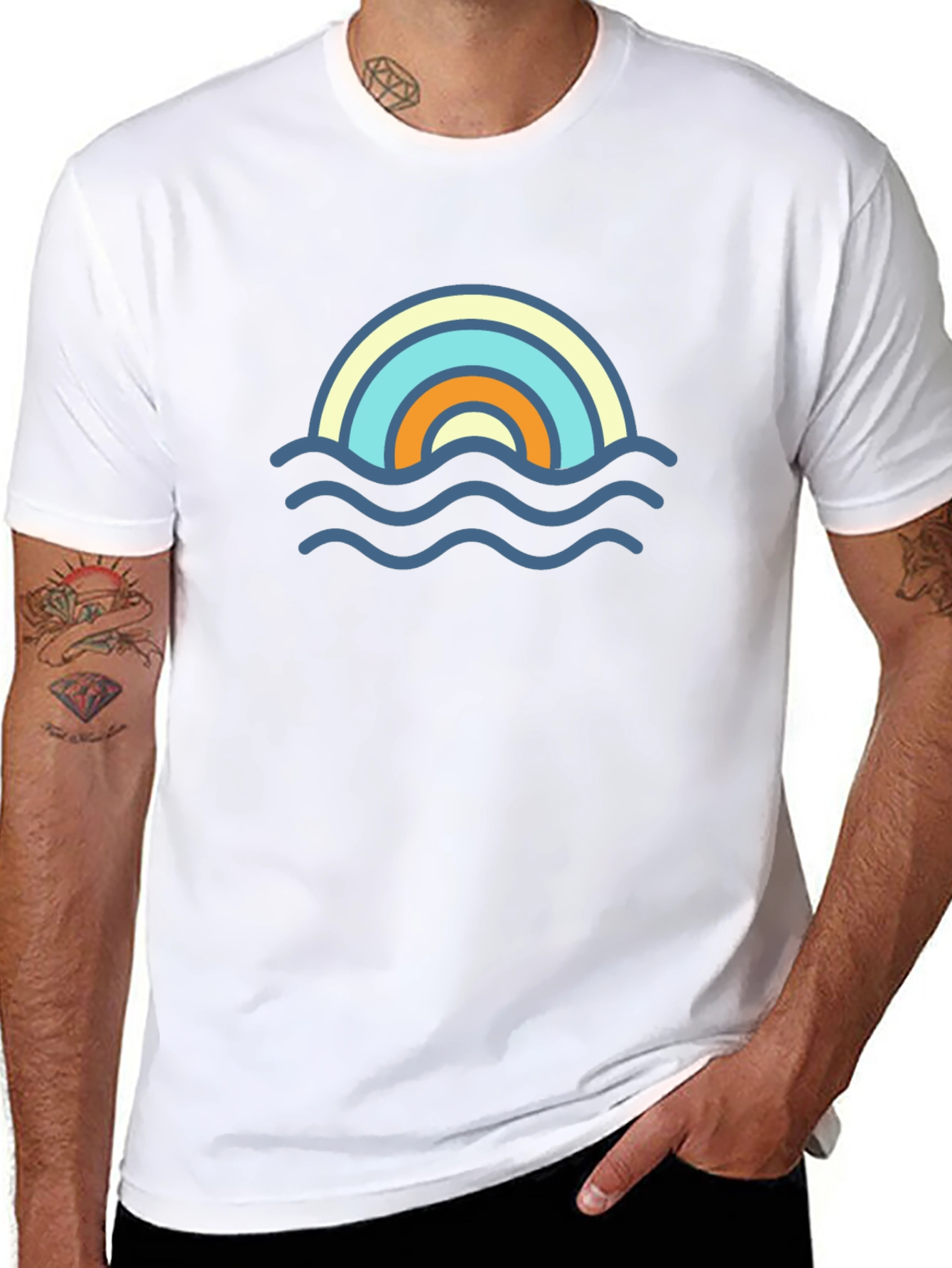 Rainbow Wave Graphic Tee - Stylish Black T-Shirt