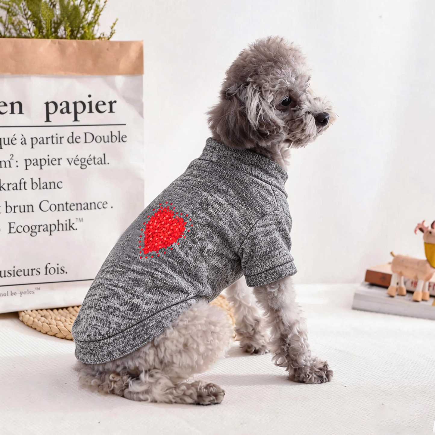 Sparkling Red Heart Print Soft Pet Cardigan Sweater