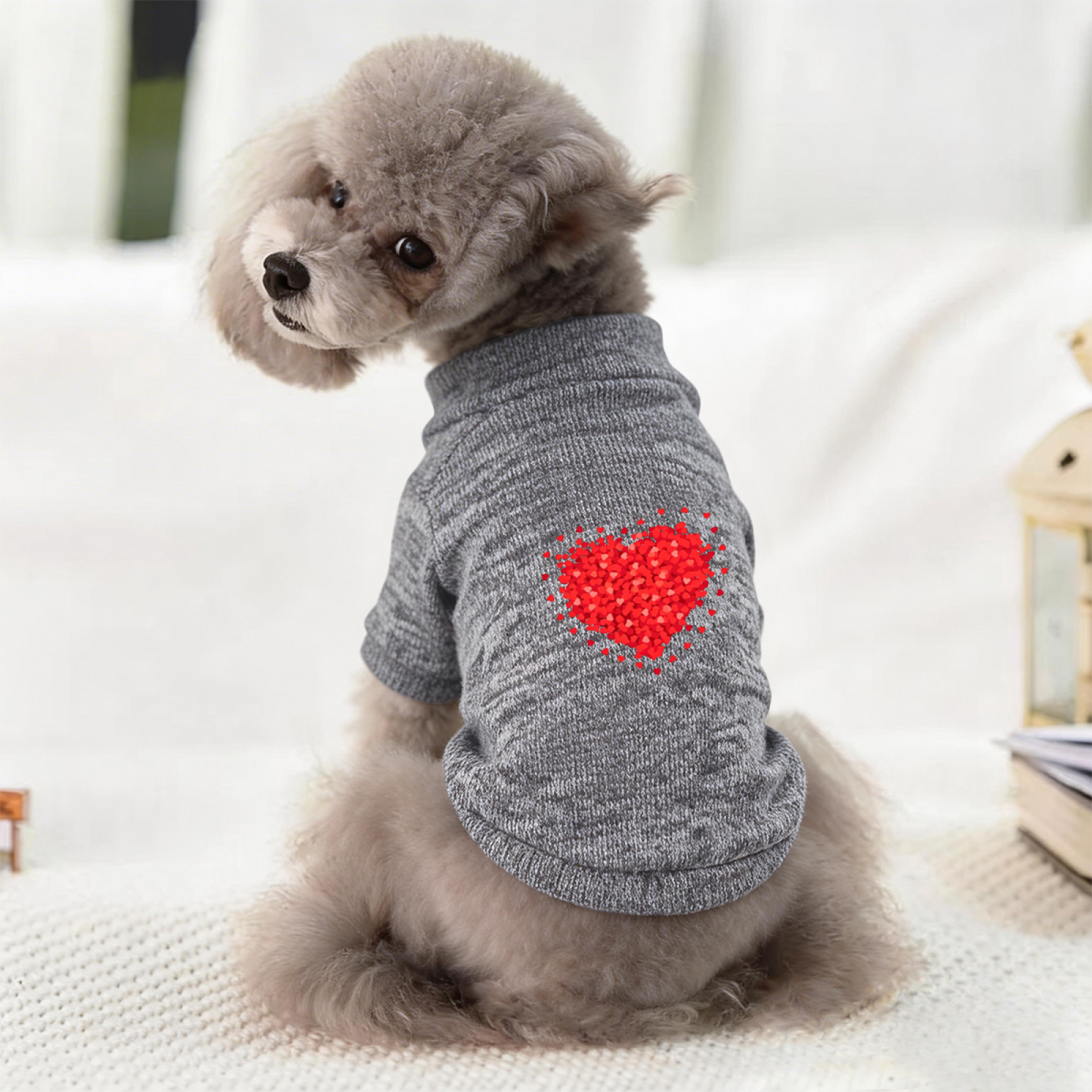 Sparkling Red Heart Print Soft Pet Cardigan Sweater