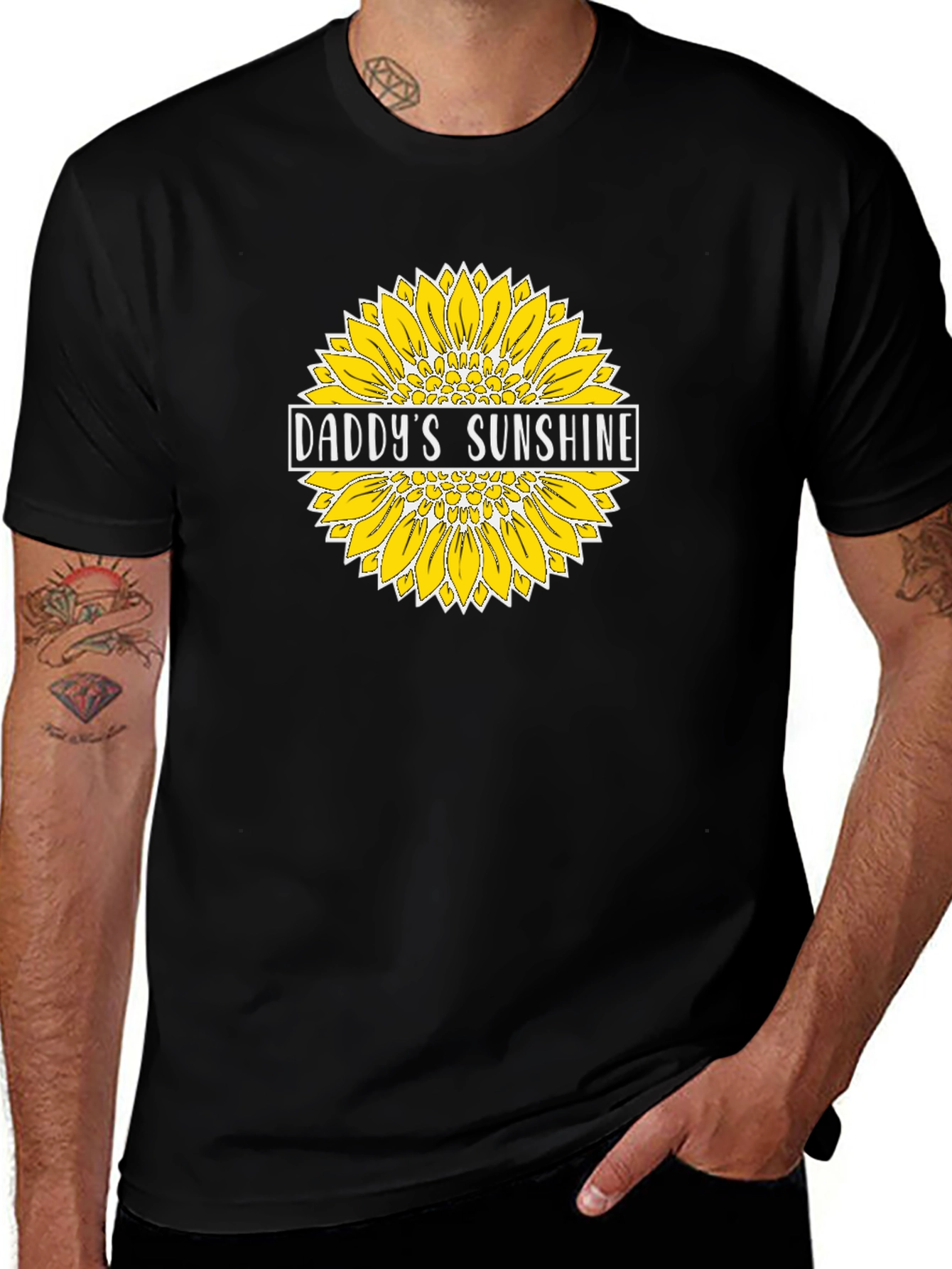 Daddys Sunshine Sunflower Graphic Tee - Black Cotton