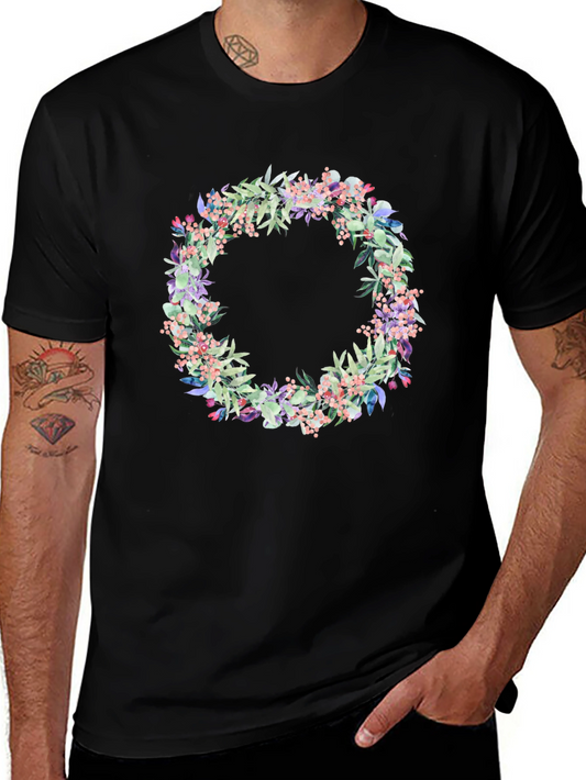 Floral Wreath Graphic Black T-Shirt