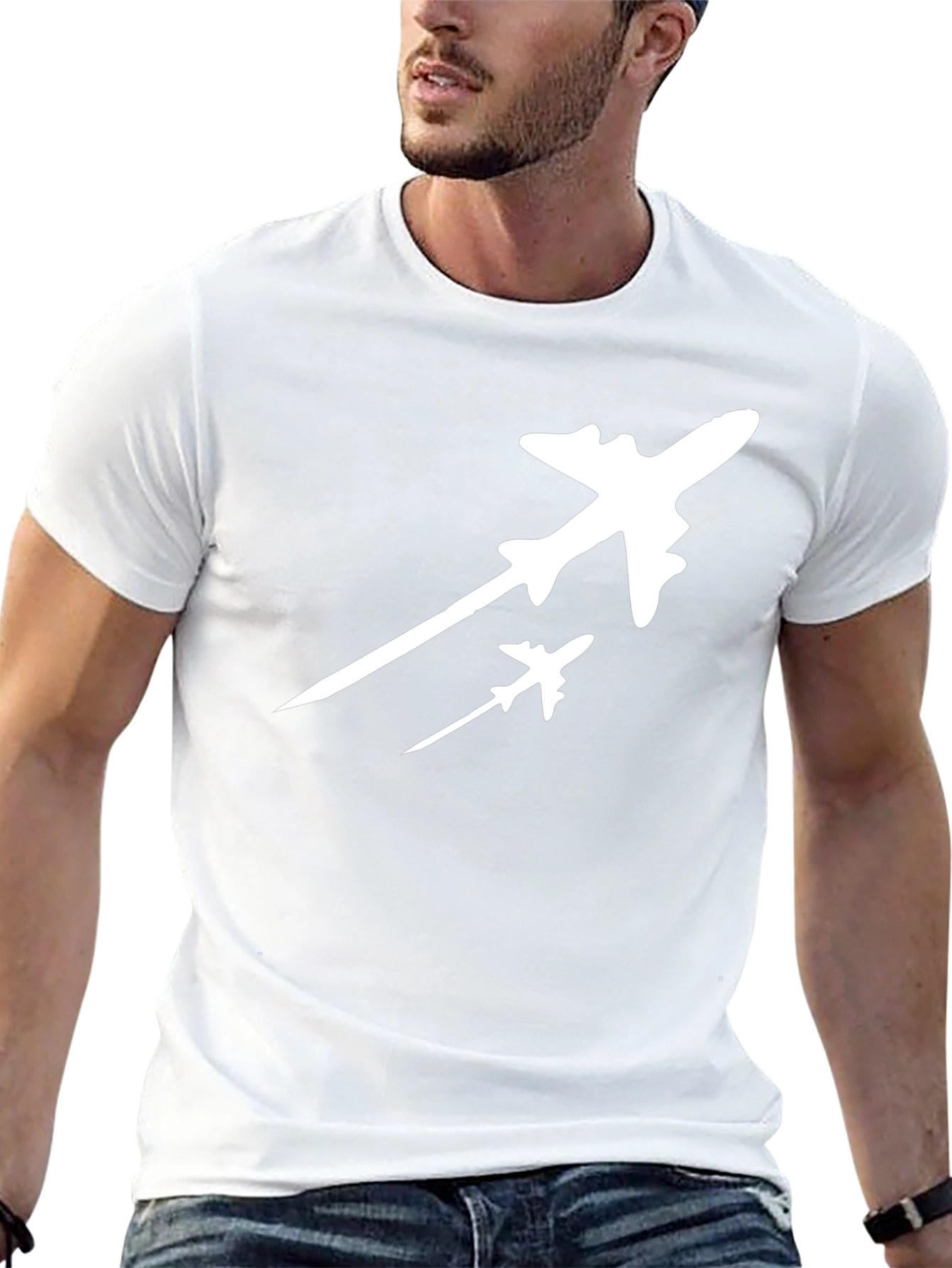 Aircraft Silhouette Graphic Tee - Black Cotton