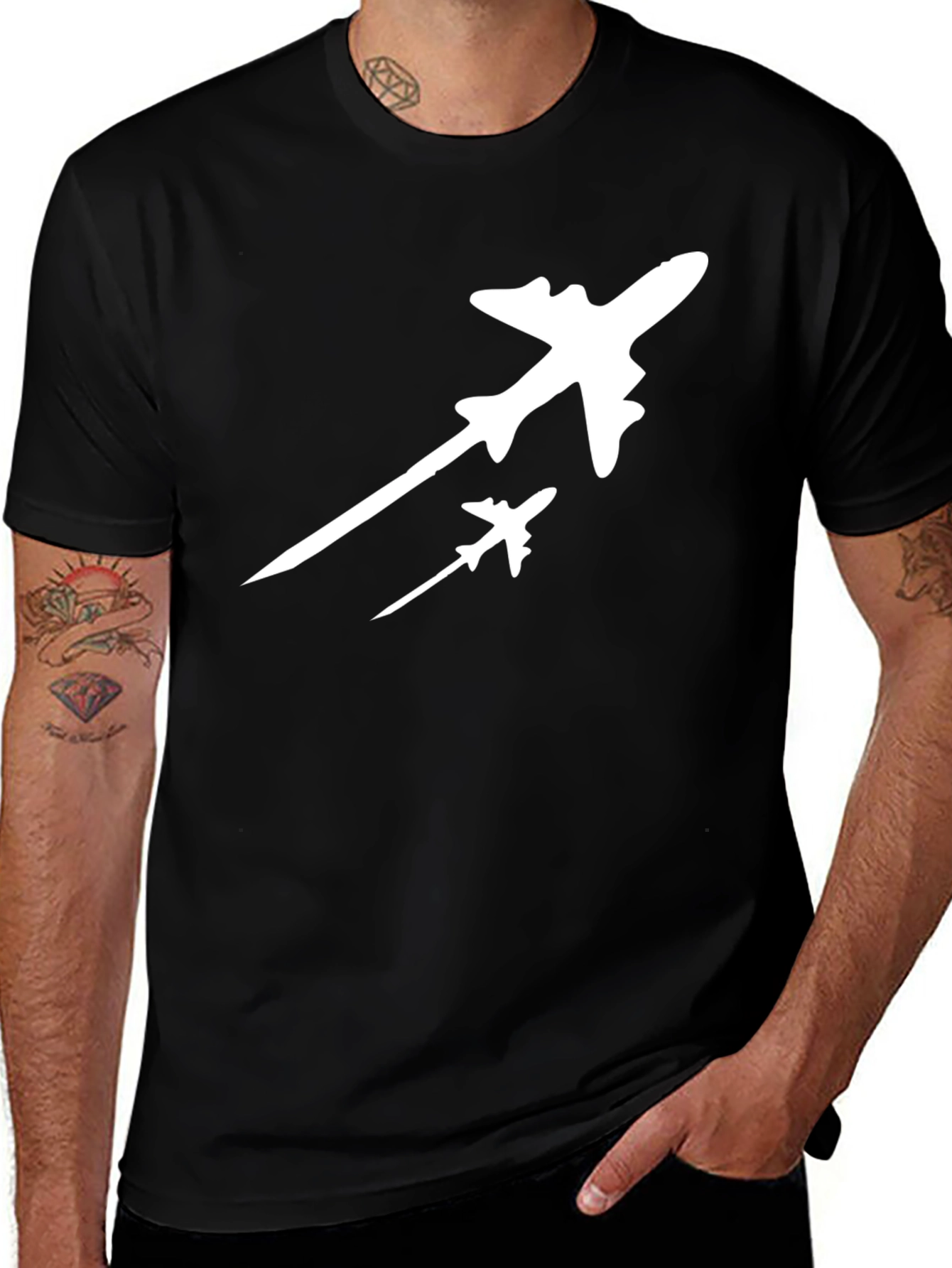 Aircraft Silhouette Graphic Tee - Black Cotton