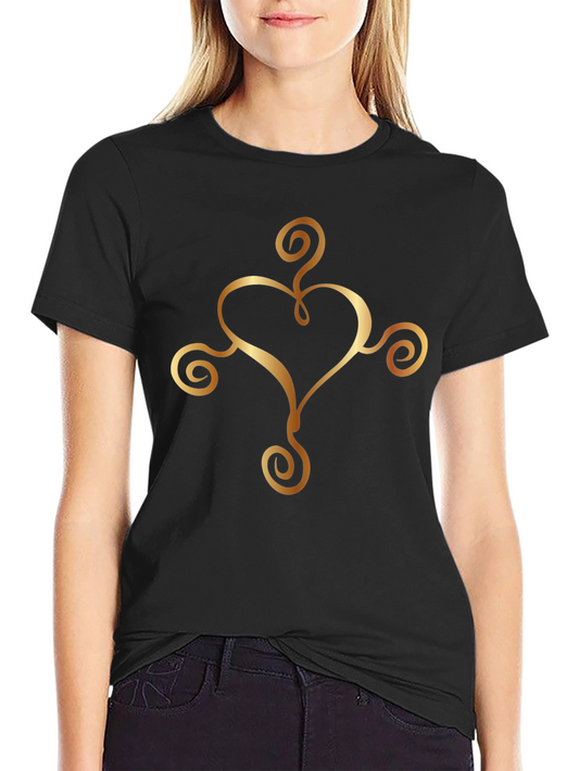 Elegant Heart Swirl Graphic Black T-Shirt