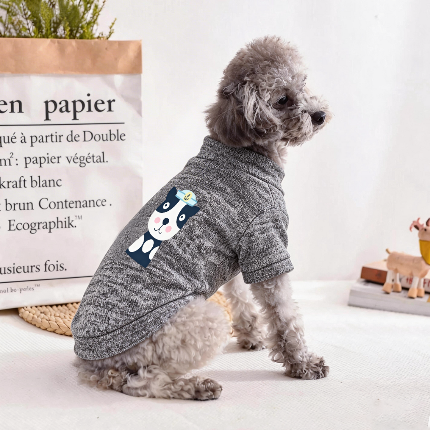 Sailor Cartoon Puppy Anchor Print Soft Grey Dog Sweater