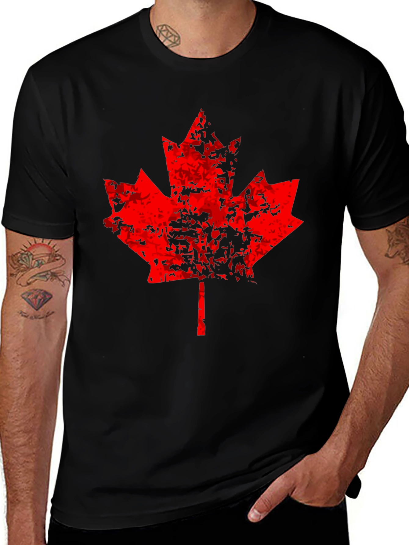 Distressed Maple Leaf Graphic Tee - Black