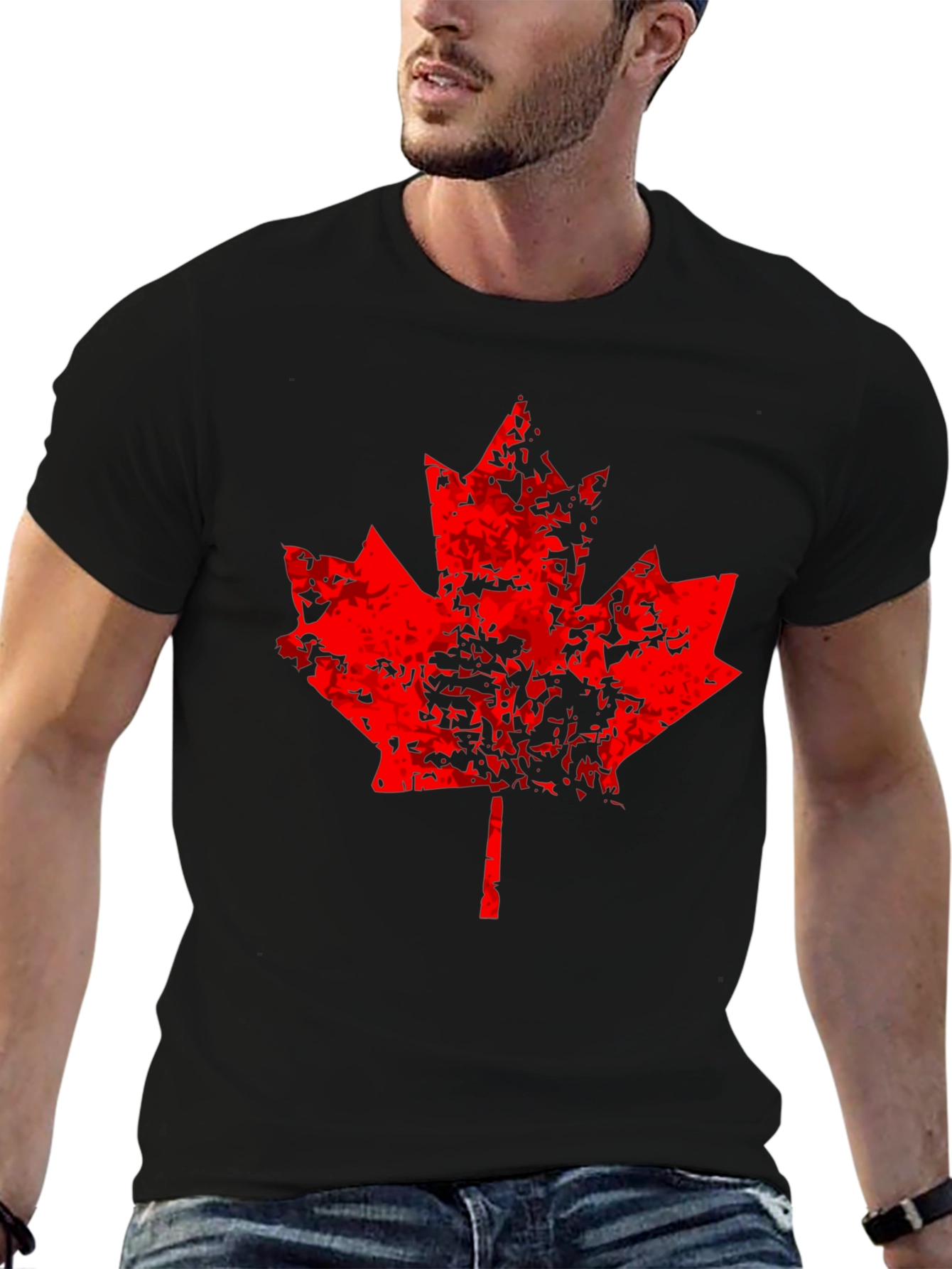Distressed Maple Leaf Graphic Tee - Black