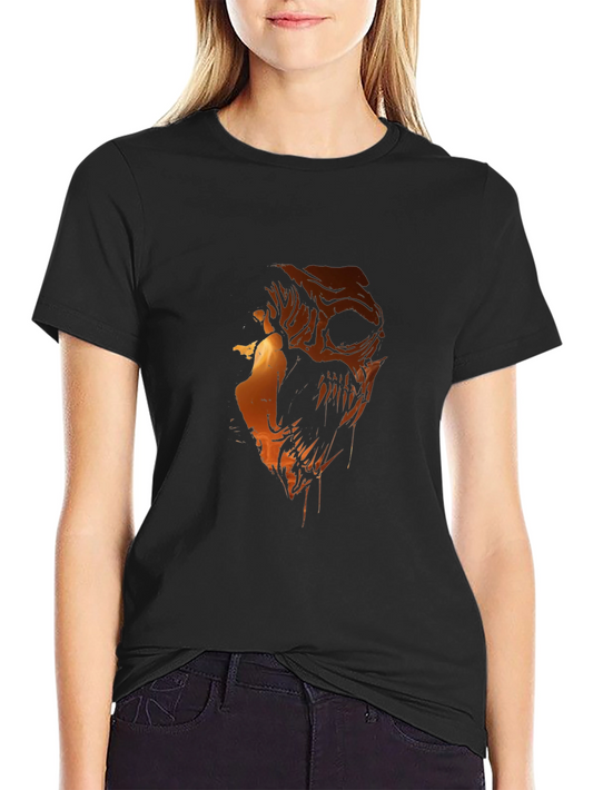 Fiery Skull Graphic Print Black T-Shirt