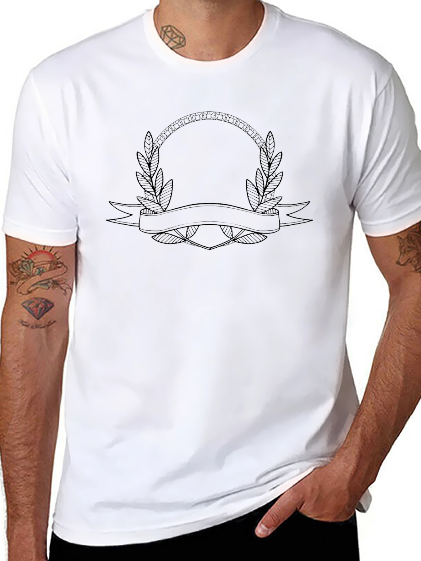 Black T-Shirt with Laurel Wreath Graphic