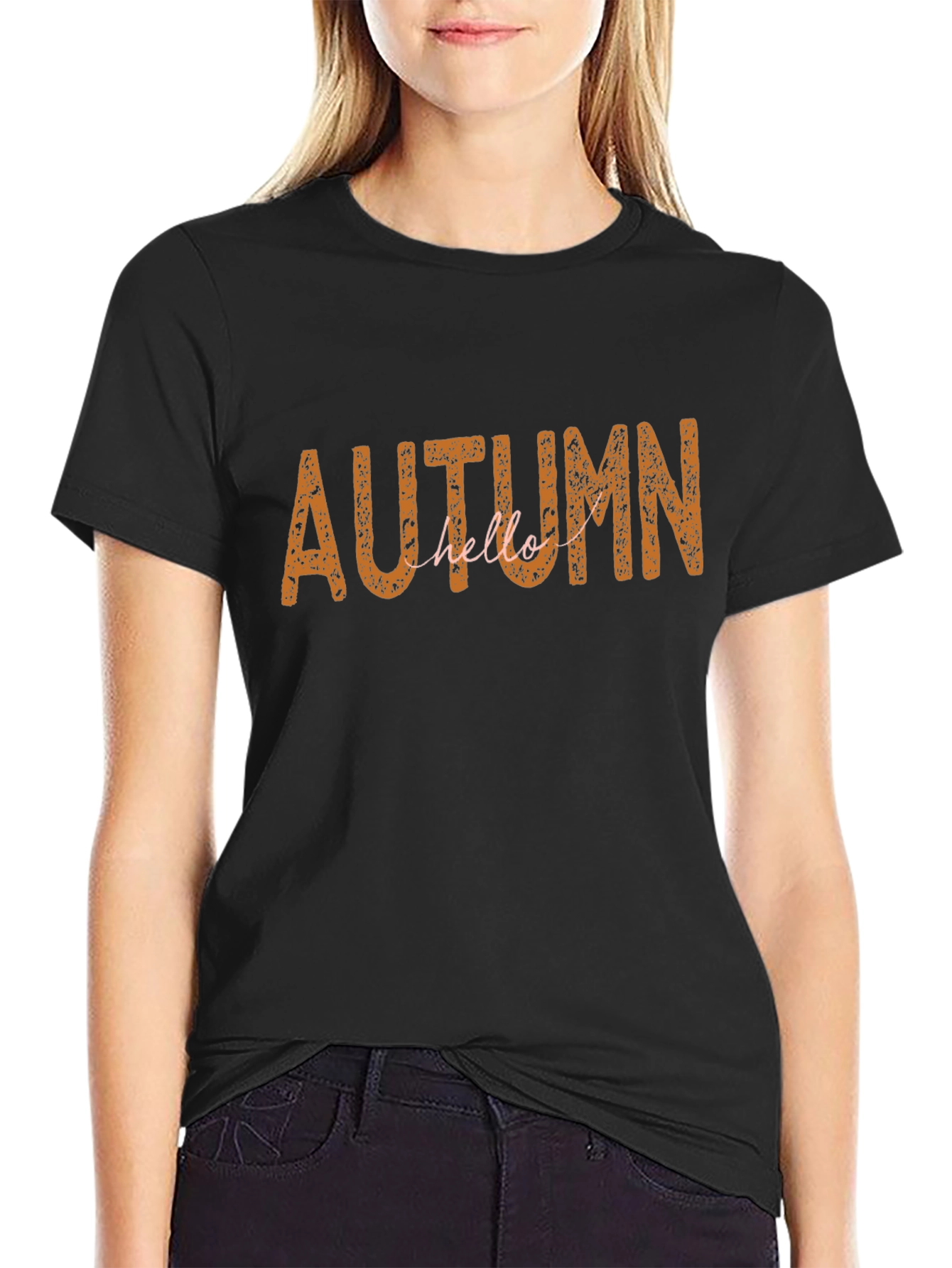Autumn Hello Black Graphic T-Shirt