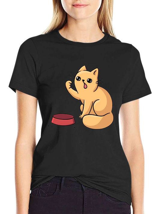 Cute Cartoon Cat T-Shirt - Black