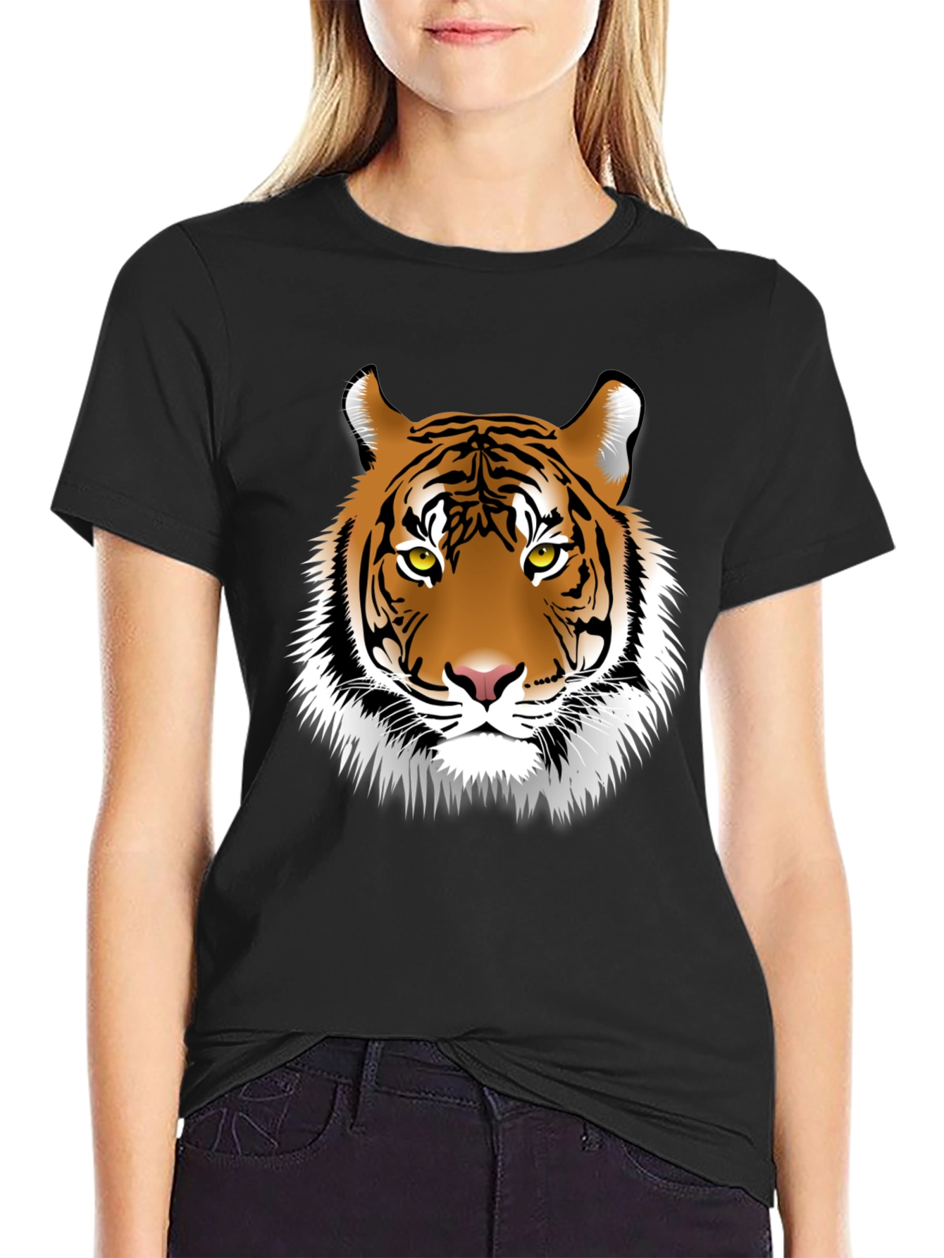 Tiger Graphic Tee - Black Cotton Blend T-Shirt