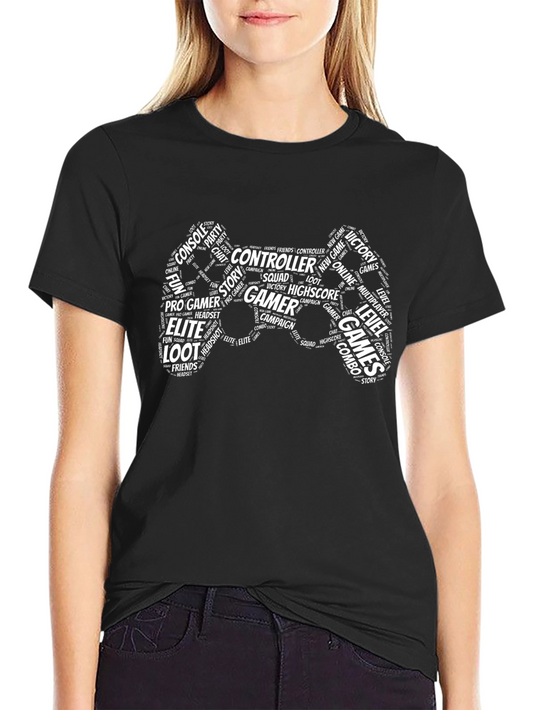 Gamer Controller Word Art T-Shirt - Black