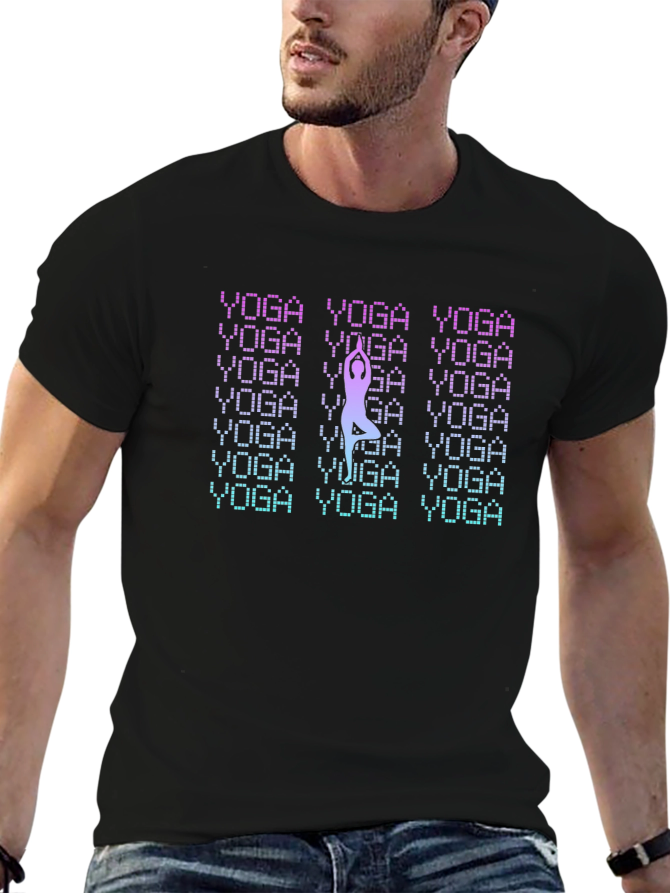 Yoga Pose Graphic Print Mens Black T-Shirt