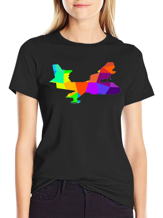 Geometric Airplane Graphic Tee - Black