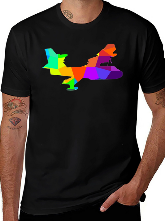 Geometric Airplane Graphic Tee - Black