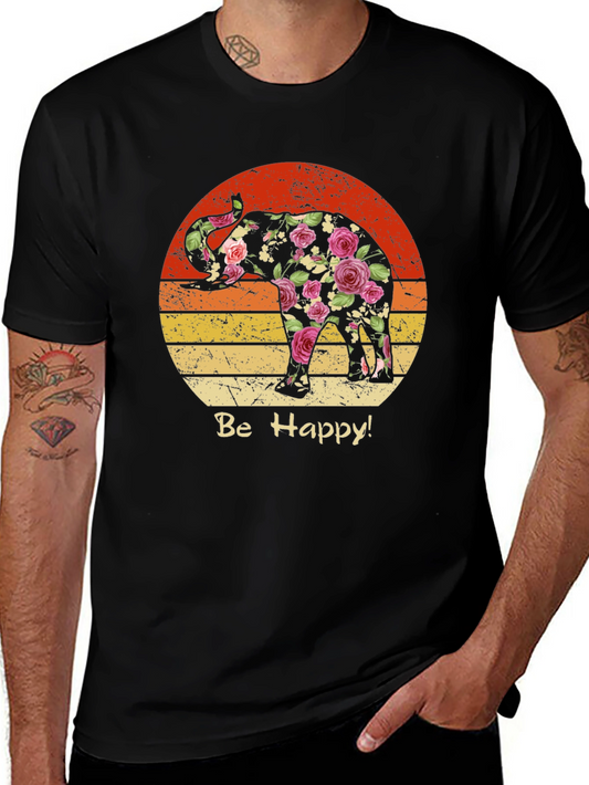 Floral Elephant Sunset Graphic Tee
