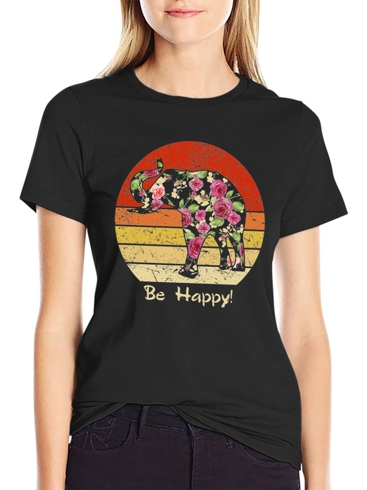 Floral Elephant Sunset Graphic Tee