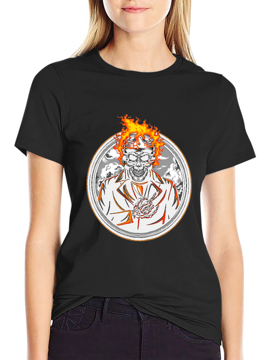 Flaming Skull Graphic Tee - Black