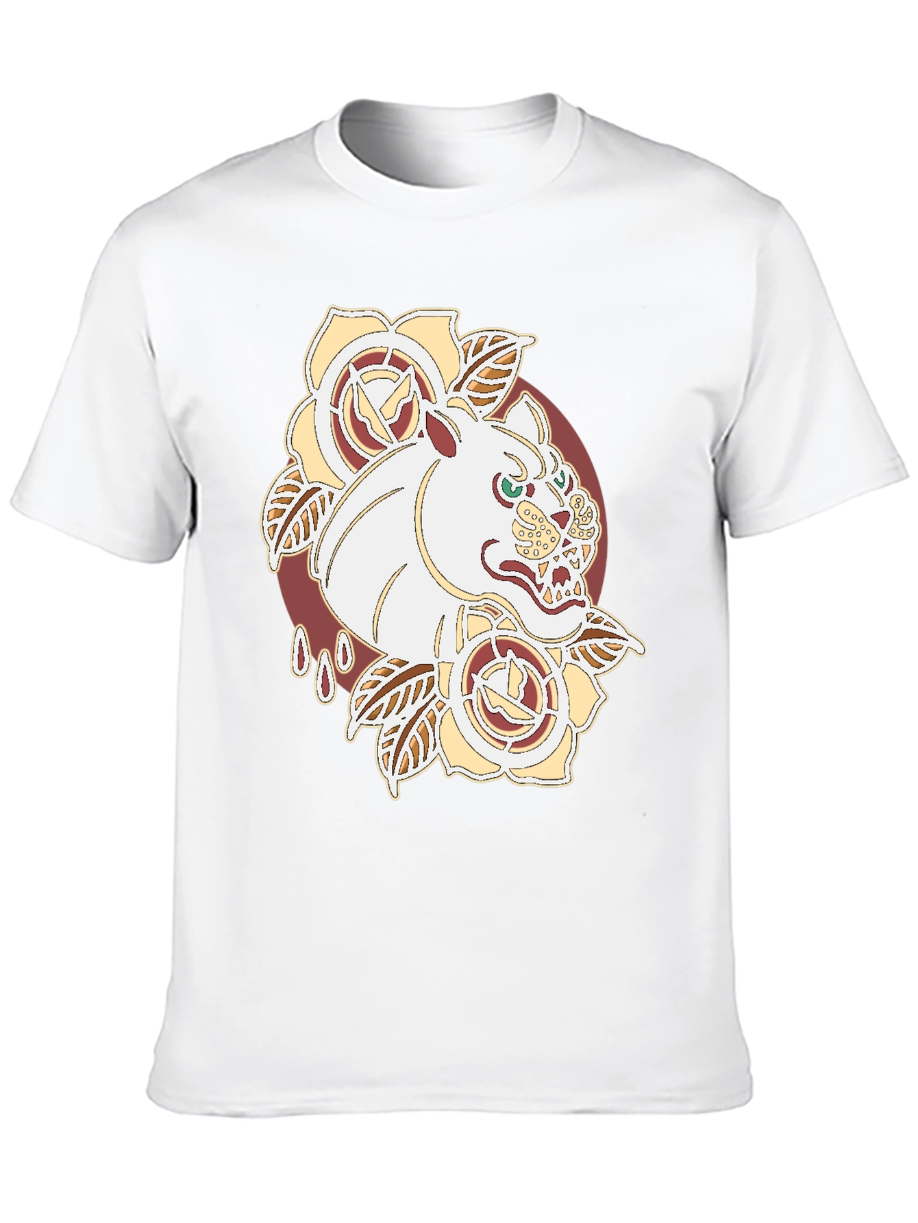 Tattoo Art Tee: Fierce Feline Floral Graphic T-Shirt