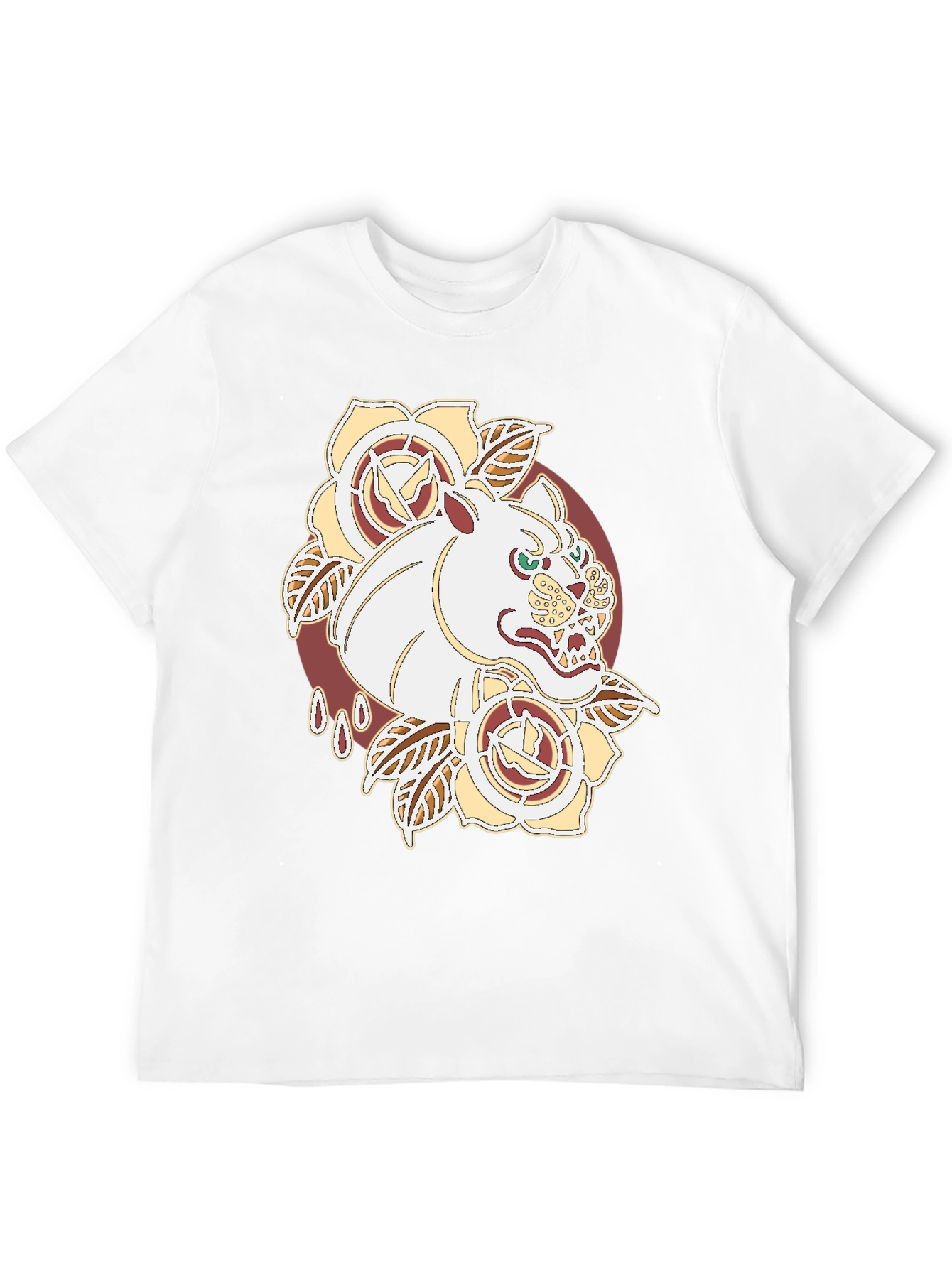 Tattoo Art Tee: Fierce Feline Floral Graphic T-Shirt