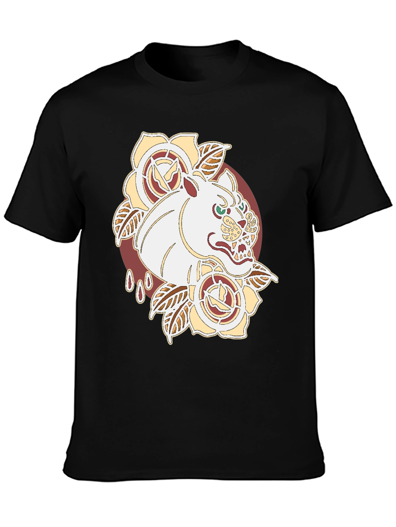 Tattoo Art Tee: Fierce Feline Floral Graphic T-Shirt
