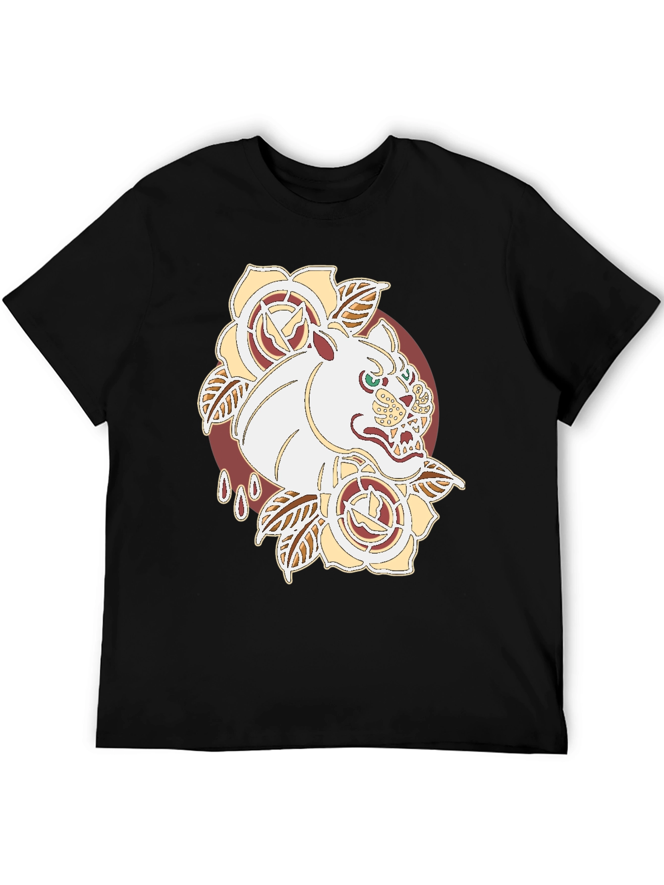 Tattoo Art Tee: Fierce Feline Floral Graphic T-Shirt
