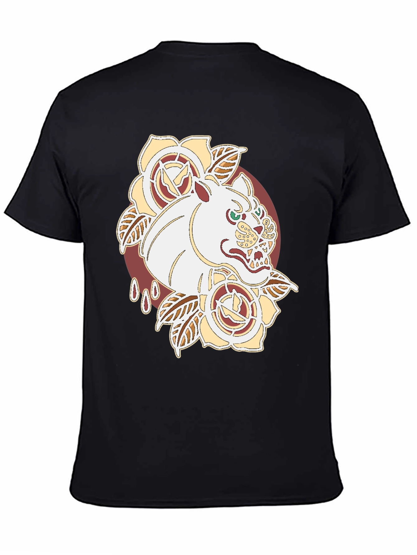 Tattoo Art Tee: Fierce Feline Floral Graphic T-Shirt