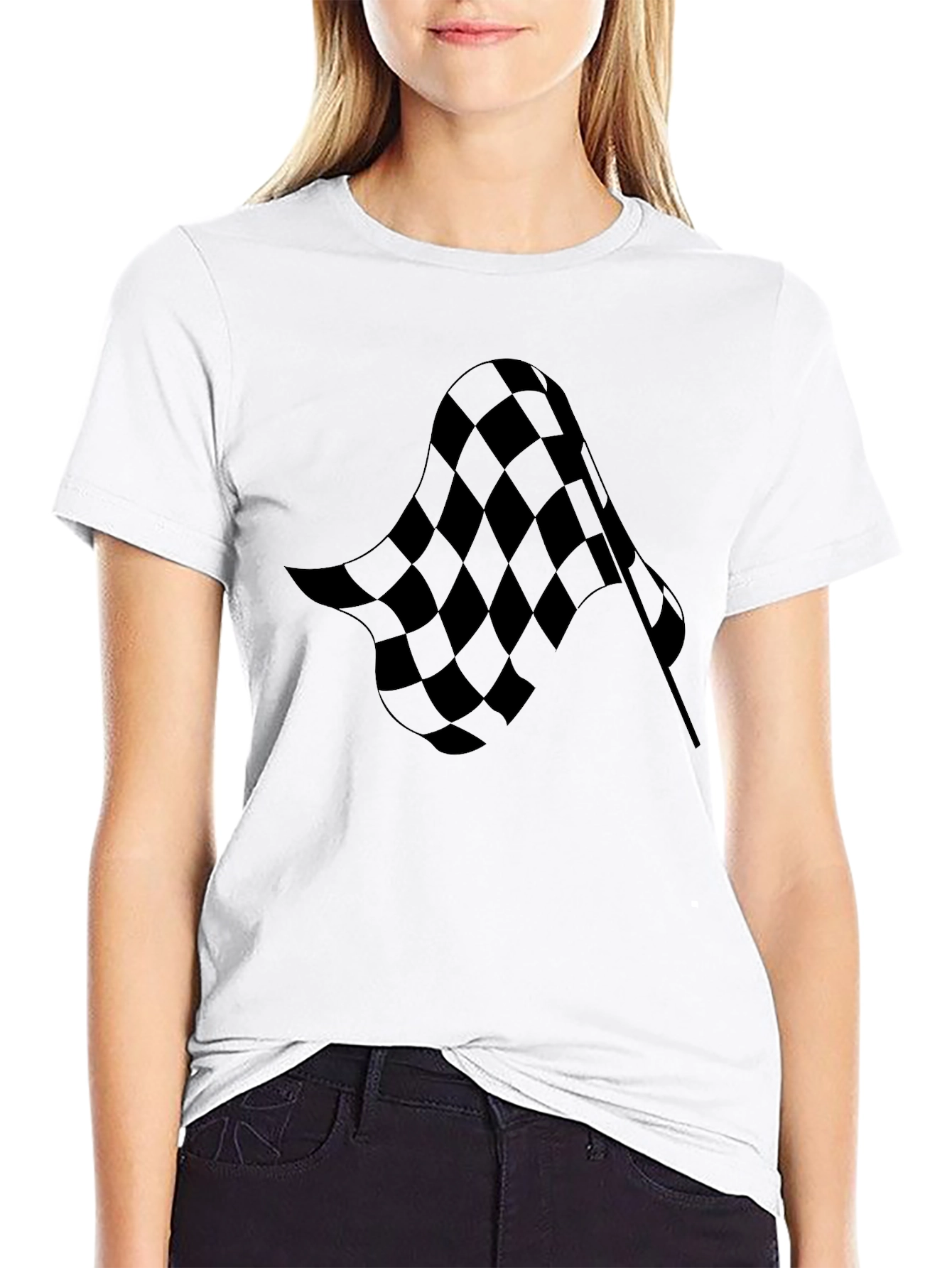 Checkered Flag Graphic Tee - Black Cotton T-Shirt