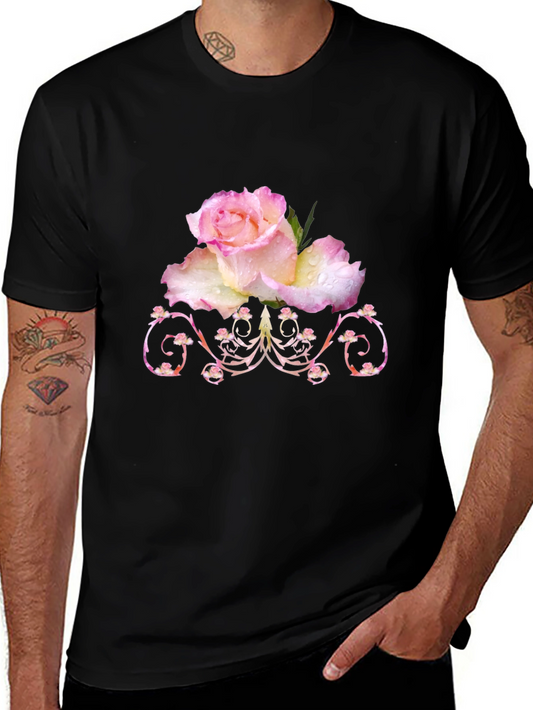Floral Rose Graphic T-Shirt - Elegant Black Tee