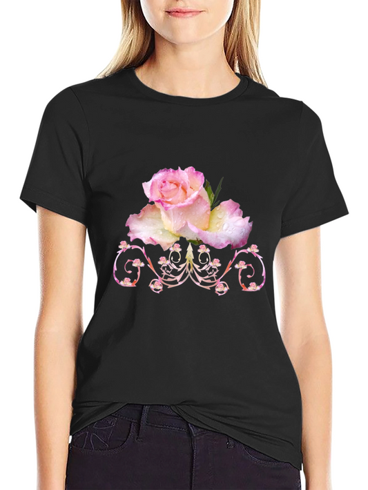 Floral Rose Graphic T-Shirt - Elegant Black Tee