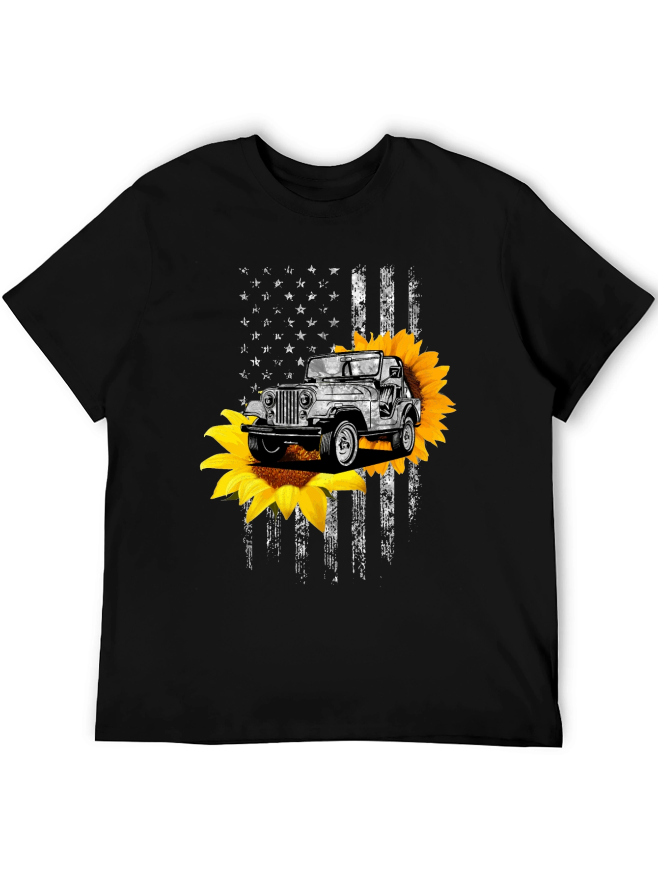 American Flag Jeep Sunflower Graphic Tee
