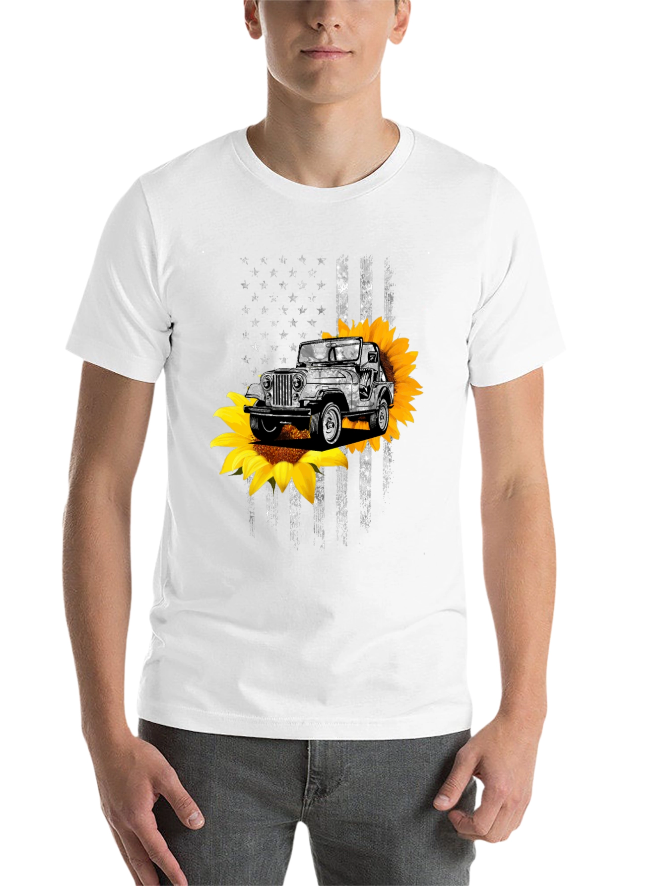 American Flag Jeep Sunflower Graphic Tee
