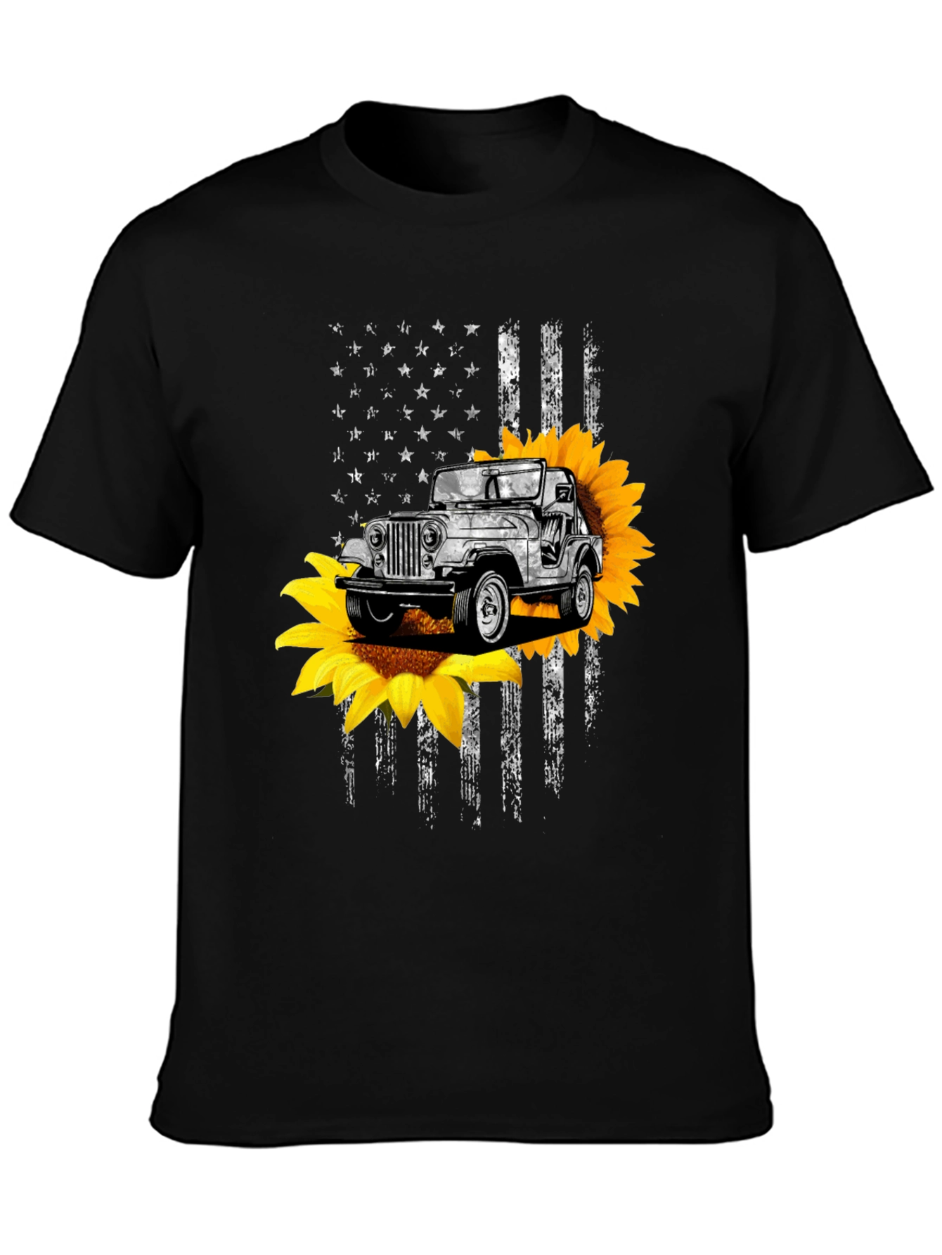 American Flag Jeep Sunflower Graphic Tee
