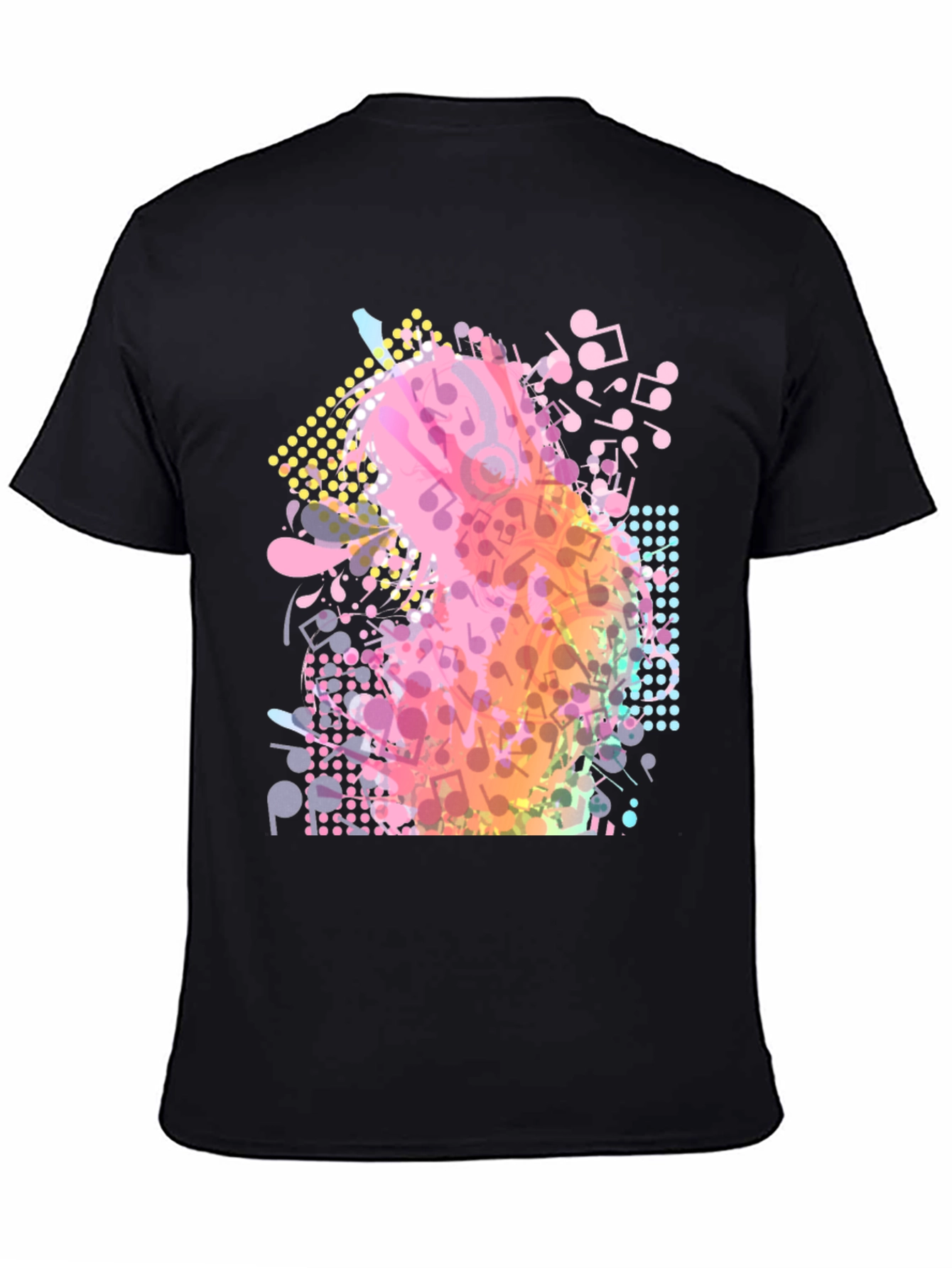 Musical Notes Graphic Print Black T-Shirt