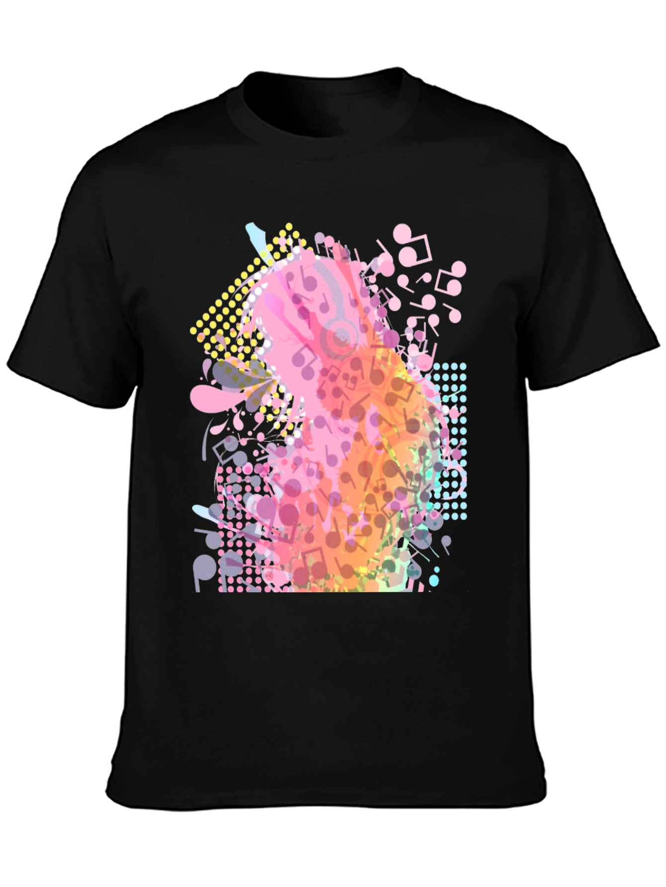 Musical Notes Graphic Print Black T-Shirt