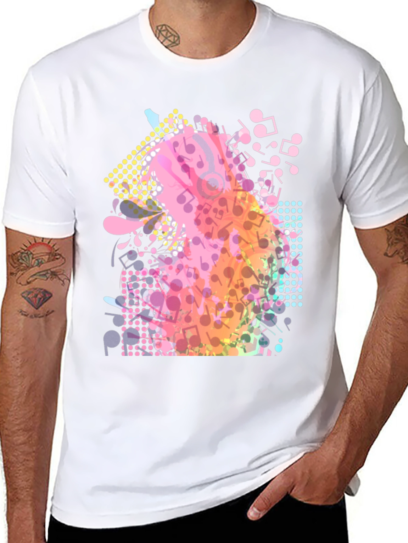 Musical Notes Graphic Print Black T-Shirt