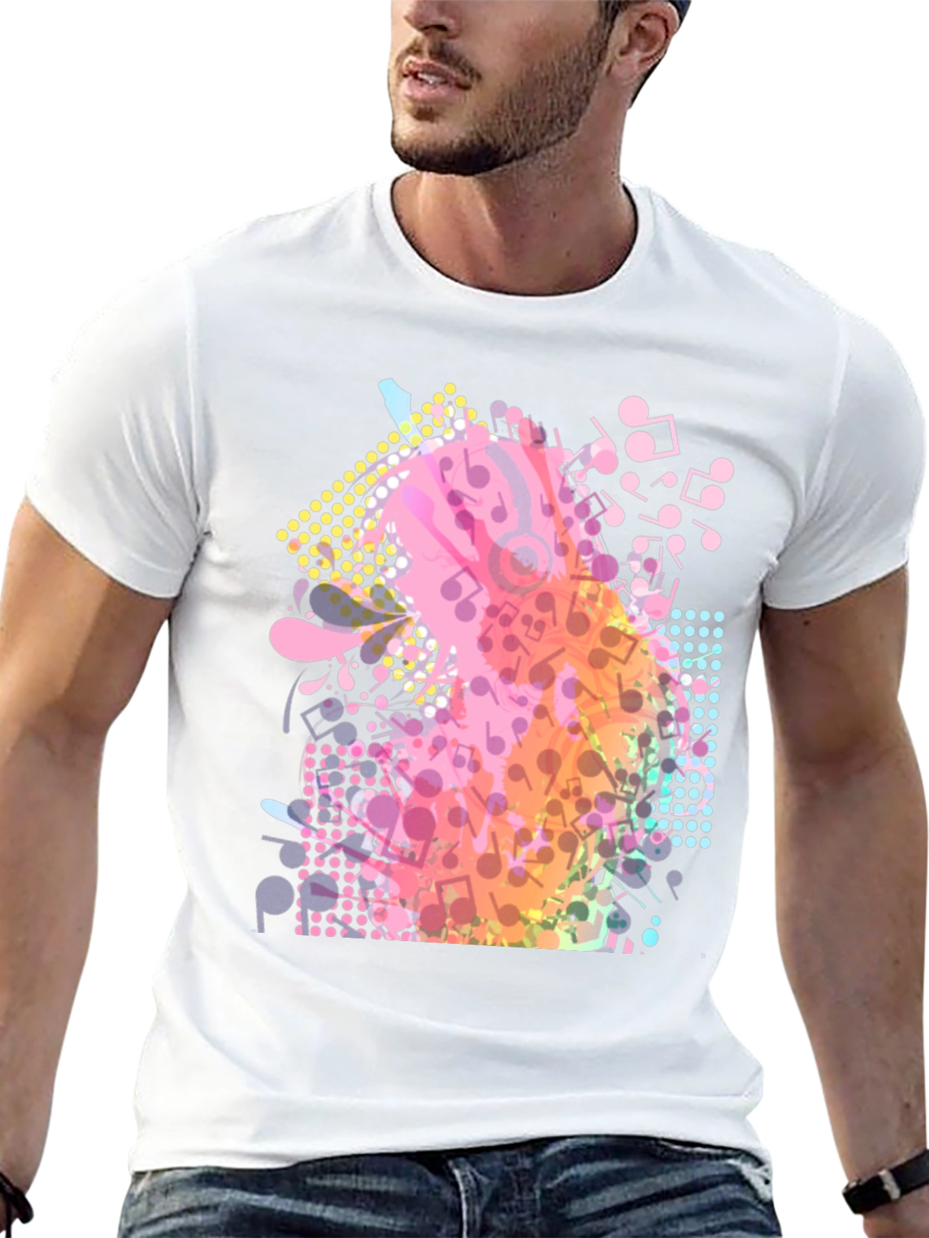 Musical Notes Graphic Print Black T-Shirt