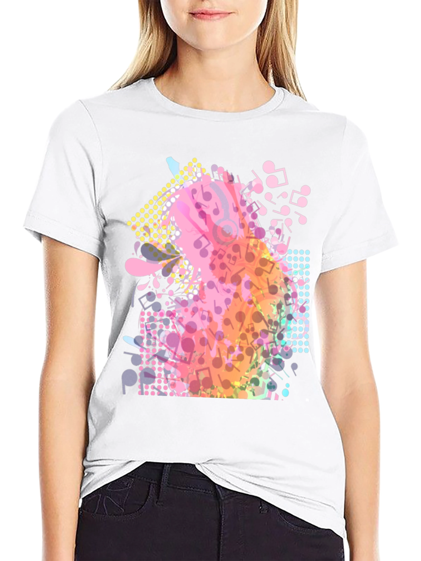 Musical Notes Graphic Print Black T-Shirt